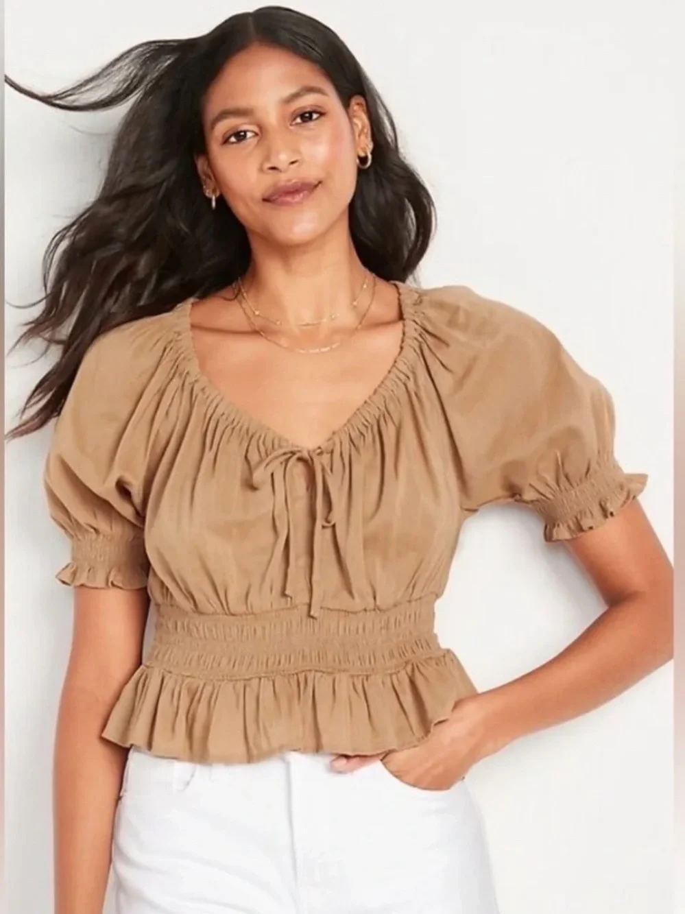 Women's Old Navy Puff Sleeve Smocked Poet Blouse size Medium